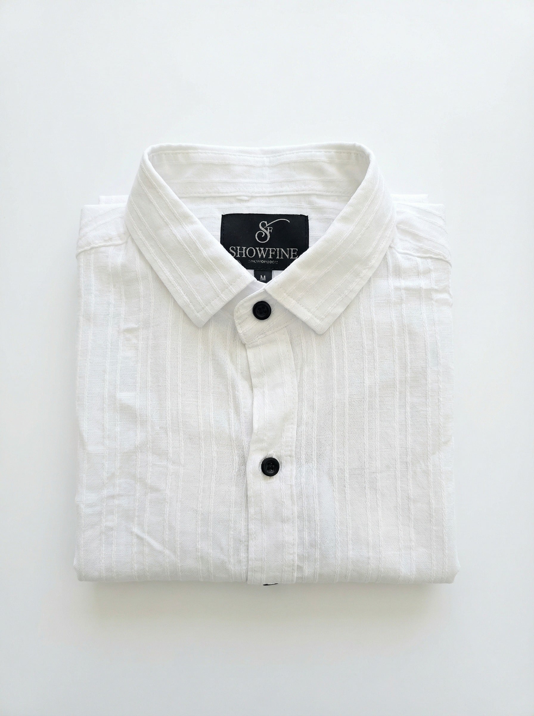Men's White Textured Long Sleeve Button Down Casual Shirt