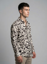 Men's Monochrome Typography Print Long Sleeve Button-Down Shirt