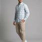 Men's Light Blue and White Plaid Button-Down Casual Shirt