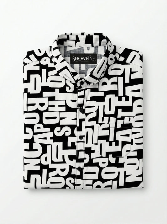 Men's Alphabet Graphic Print Long-Sleeve Button-Down Shirt