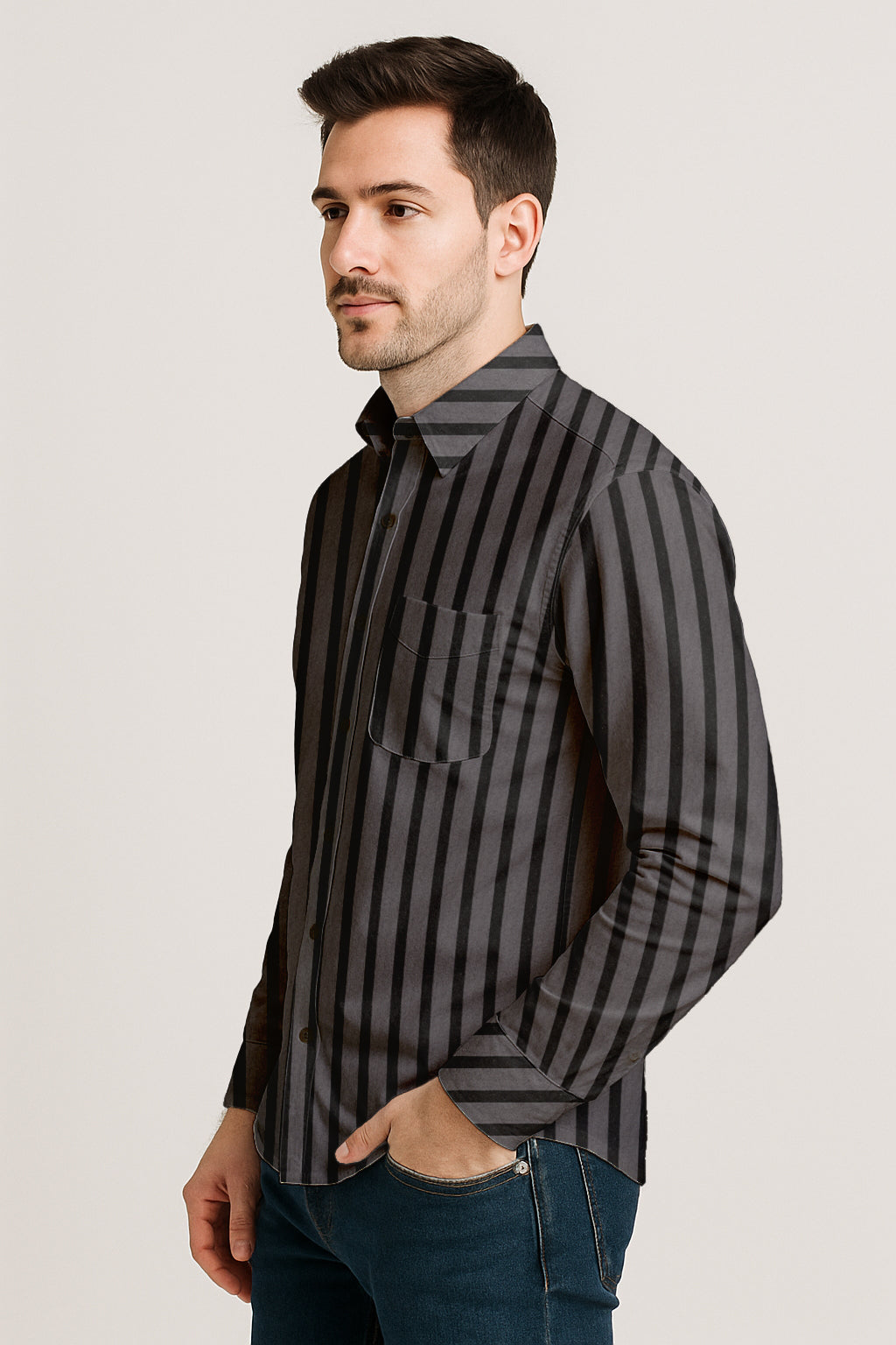 Men’s Button-Down Striped Shirt – Casual Cotton