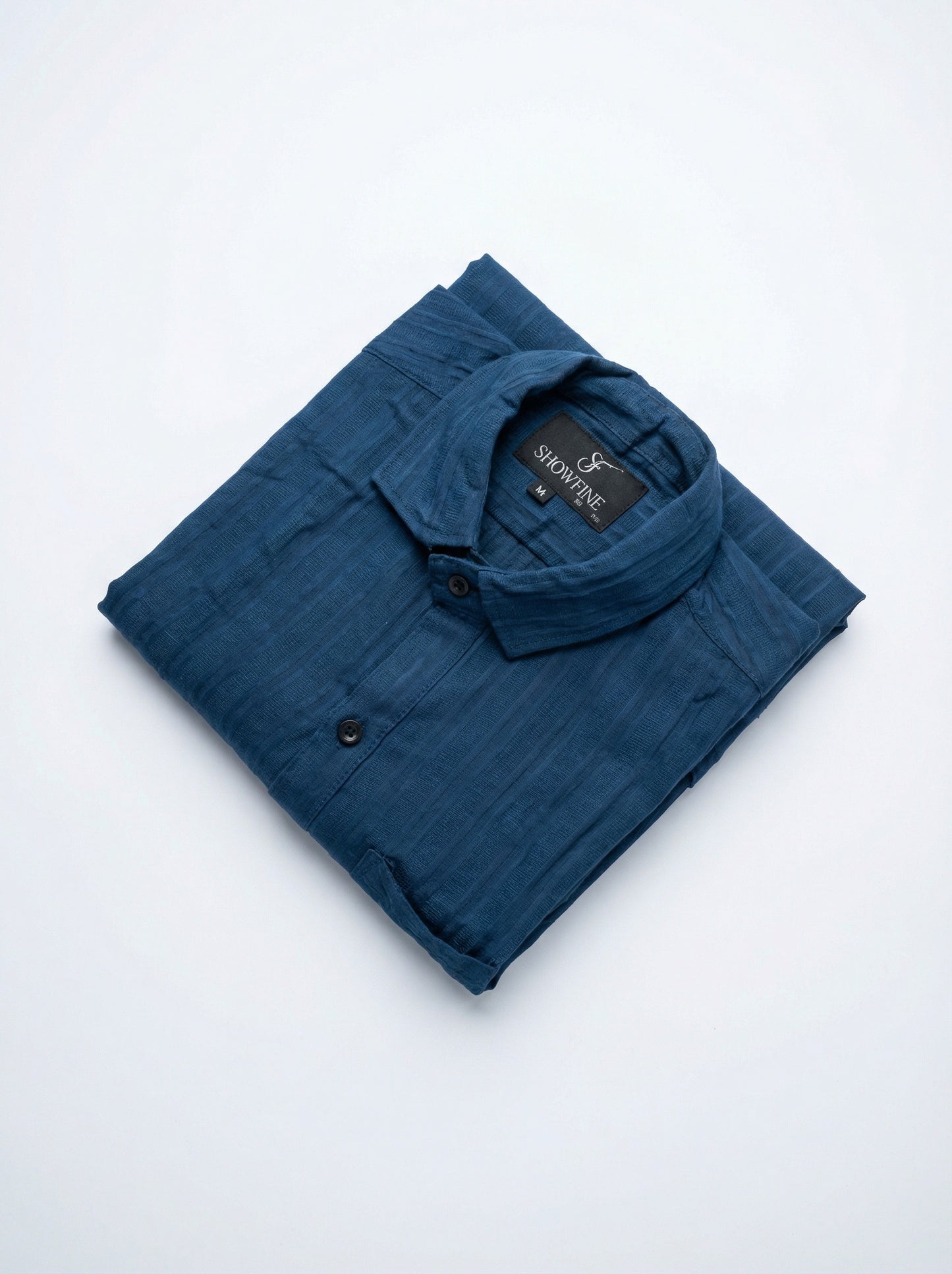 Men's Teal Blue Textured Vertical Stripe Casual Shirt - Slim Fit