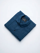 Men's Teal Blue Textured Vertical Stripe Casual Shirt - Slim Fit