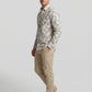 Men's Beige Tropical Leaf Print Long Sleeve Button-Down Shirt