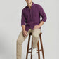 Men's Royal Purple Textured Long Sleeve Button Down Casual Shirt