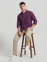 Men's Royal Purple Textured Long Sleeve Button Down Casual Shirt