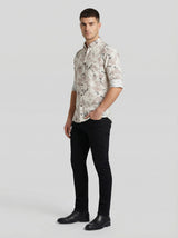 The Showfine Men's Abstract Floral Print Button-Down Shirt - Breathable Linen Blend
