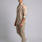 Men's Casual Brown and White Horizontal Striped Long Sleeve Button-Down Shirt