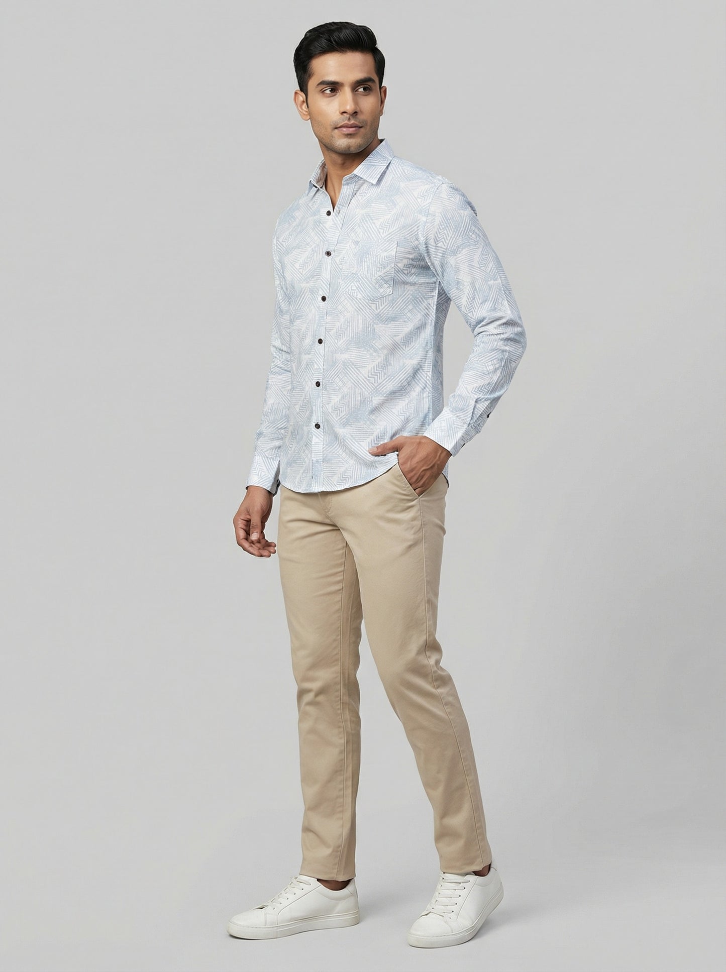 Men's Modern Geometric Print Long Sleeve Button-Down Shirt