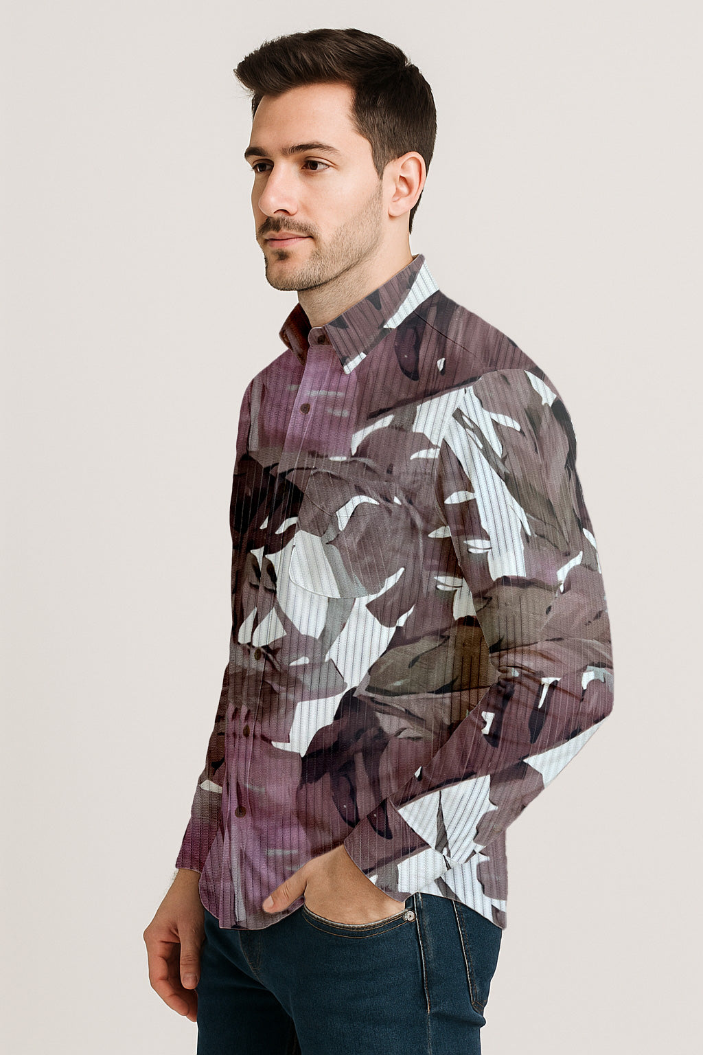 Men’s Long Sleeve Button Down Shirt – Tropical Leaf Print Cotton Shirt, Casual Summer Dress Shirt