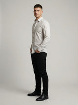 Men's Elegant Cream Leaf Print Long Sleeve Button-Down Shirt