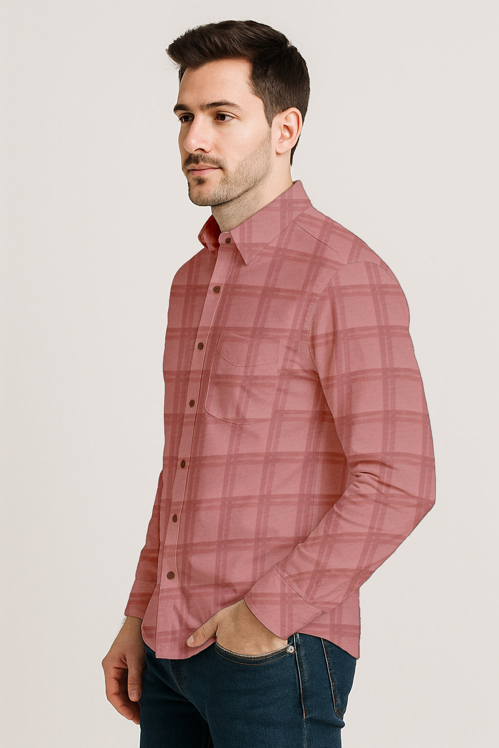 Men’s Cotton Plaid Shirt – Long Sleeve Button-Down