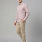 Men's Casual Striped Button-Down Short Sleeve Shirt - Mauve & White