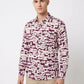 Men's Abstract Alphabet Print Button-Up Shirt - Burgundy & Cream Graphic Long Sleeve