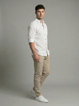 Men's White Textured Long Sleeve Button Down Casual Shirt