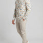 Men's Tropical Palm Orange Leaf Print Long Sleeve Button-Down Casual Shirt - Summer Vacation Style