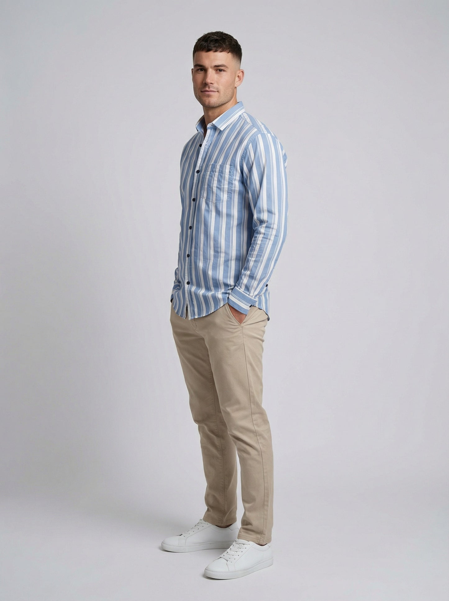 Towne Men's Classic Blue and White Striped Button-Down Shirt