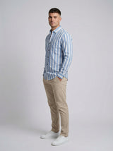 Towne Men's Classic Blue and White Striped Button-Down Shirt