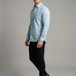 Men's Classic Blue and White Gingham Checkered Long Sleeve Button-Down Shirt