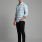 Men's Light Blue and White Plaid Long Sleeve Button-Down Shirt