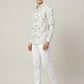 Men's Tropical Bamboo Leaf Print Button-Down Shirt - White & Tan Long Sleeve Casual Summer Shirt