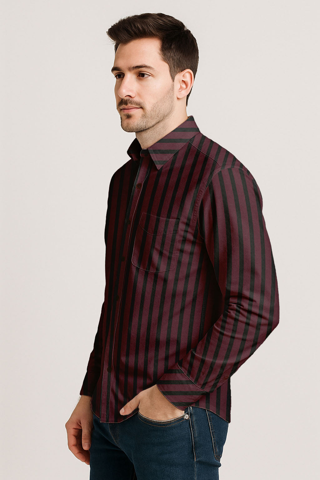 Men’s Button-Down Striped Shirt – Casual Cotton