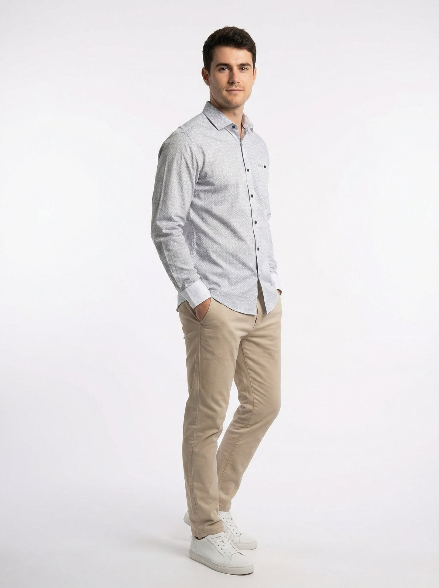 Men's Geometric Micro-Print Long Sleeve Dress Shirt - Light Blue