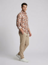 Abstract Marble Print Crinkle-Textured Button-Down Shirt