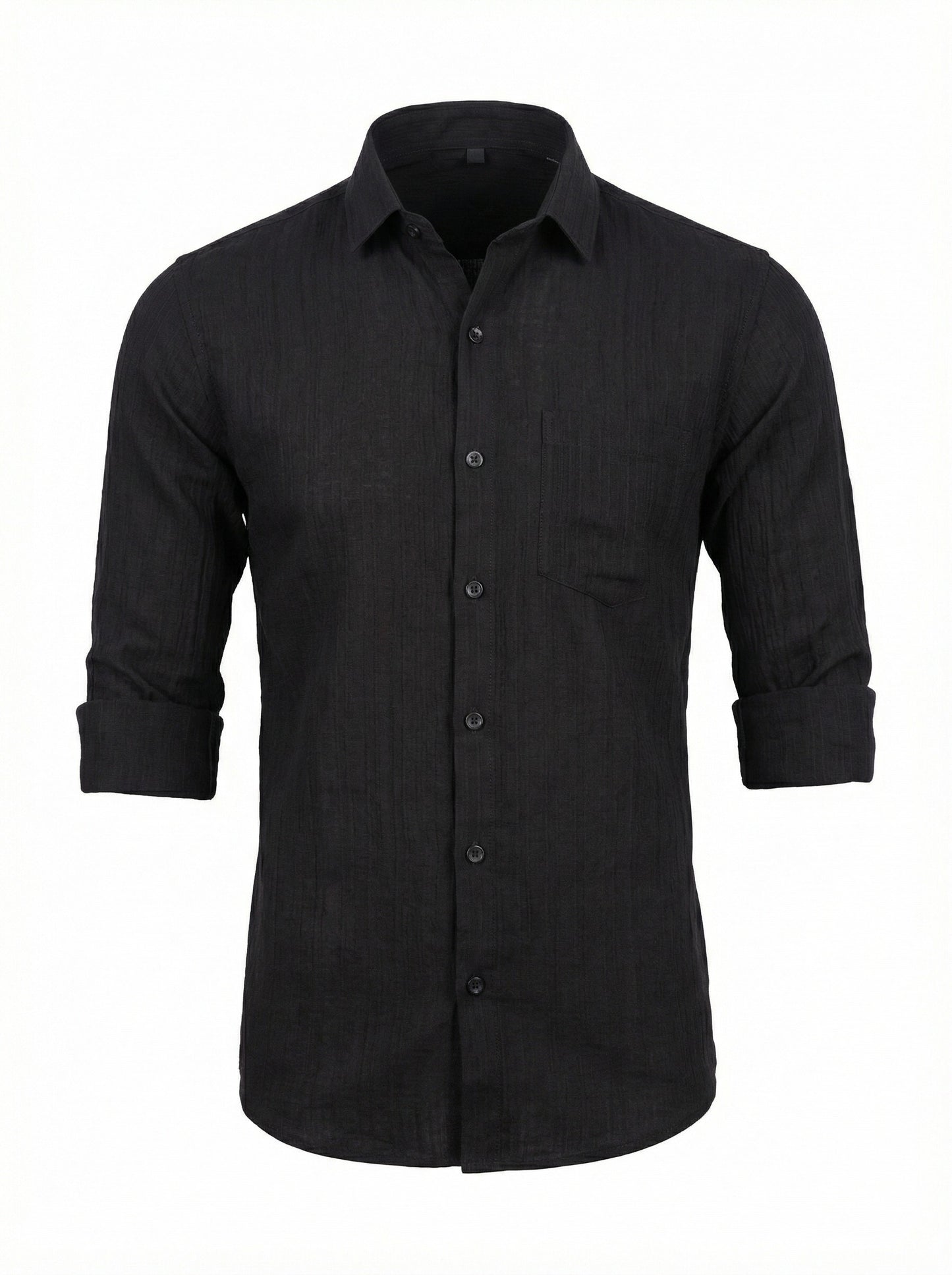 Men's Black Textured Long Sleeve Button-Down Casual Shirt - Premium Slim Fit