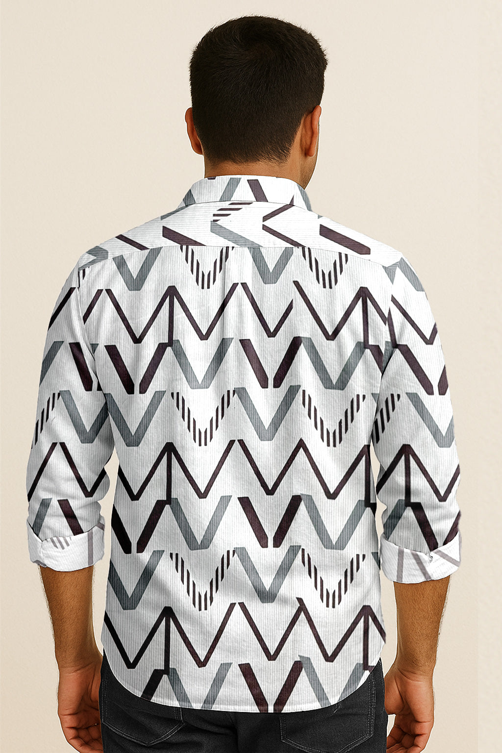 Geometric Printed Casual Button Down Shirt – Long Sleeve Cotton Summer Beachwear with Pocket