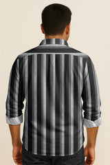 Classic Long Sleeve Vertical Stripe Button Down Shirt – Cotton Blend for Casual & Business Wear