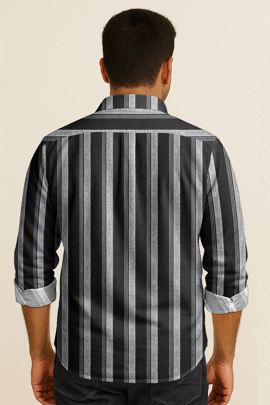 Classic Long Sleeve Vertical Stripe Button Down Shirt – Cotton Blend for Casual & Business Wear