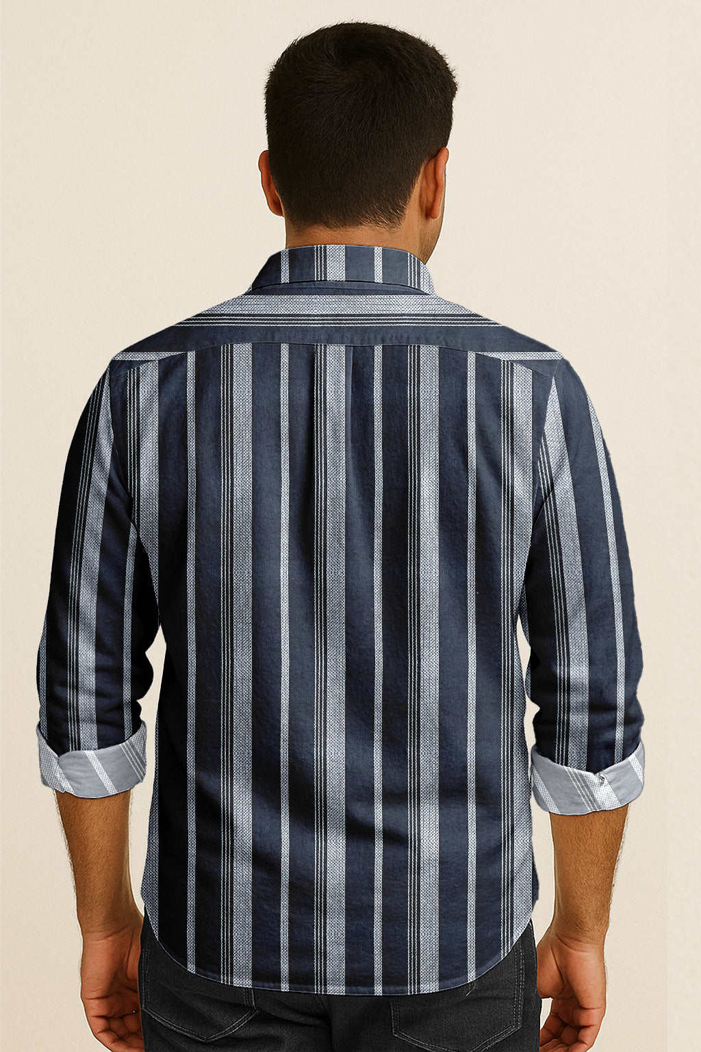 Classic Long Sleeve Vertical Stripe Button Down Shirt – Cotton Blend for Casual & Business Wear