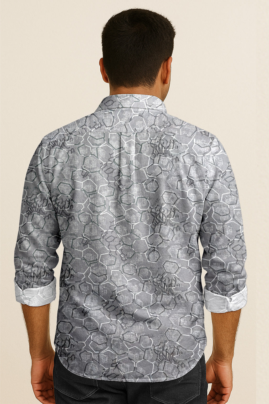 Geometric Honeycomb Pattern Long Sleeve Shirt – Lightweight Button Down Shirt