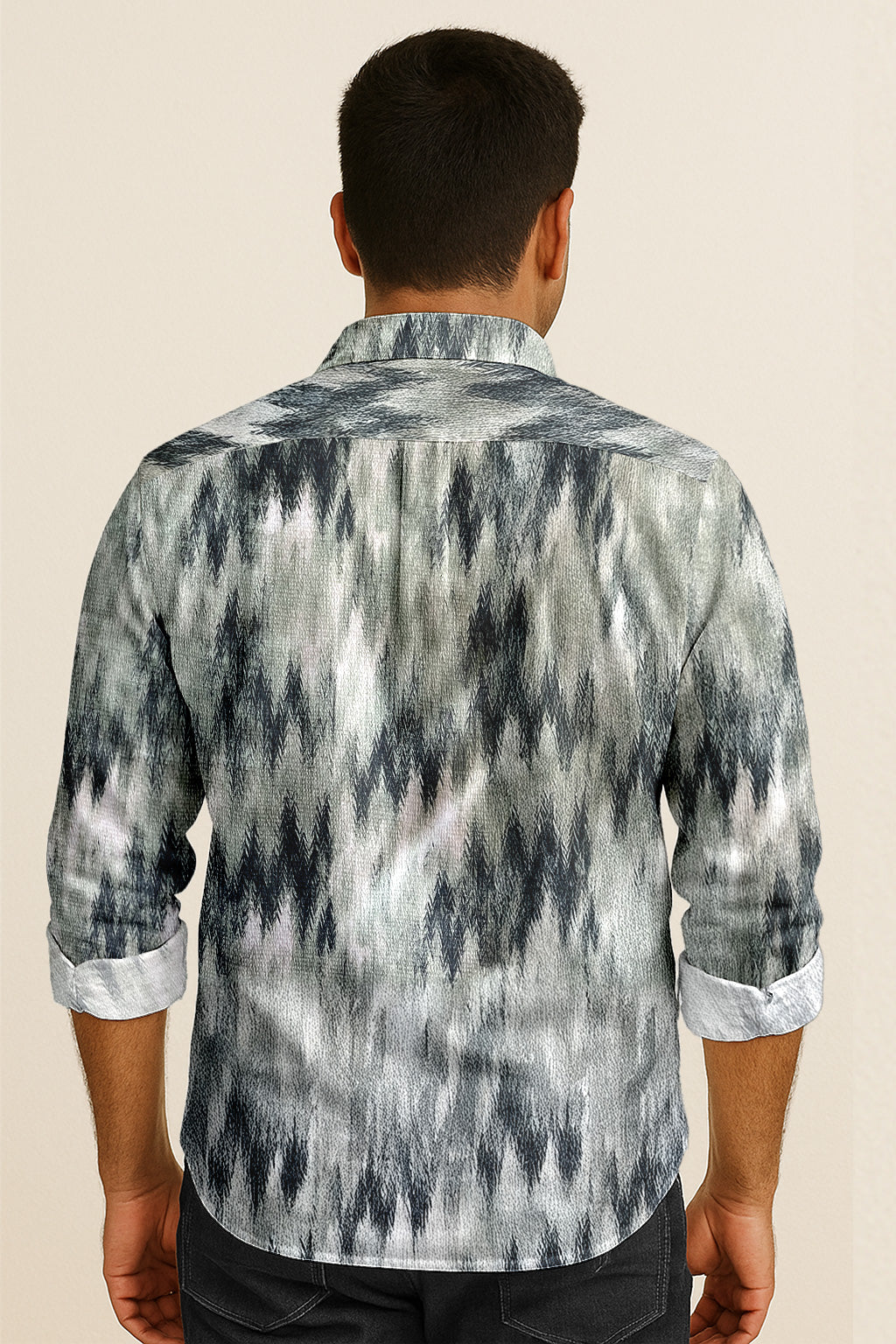 Zigzag Print Long Sleeve Shirt – Cotton Blend Button Down Casual Wear