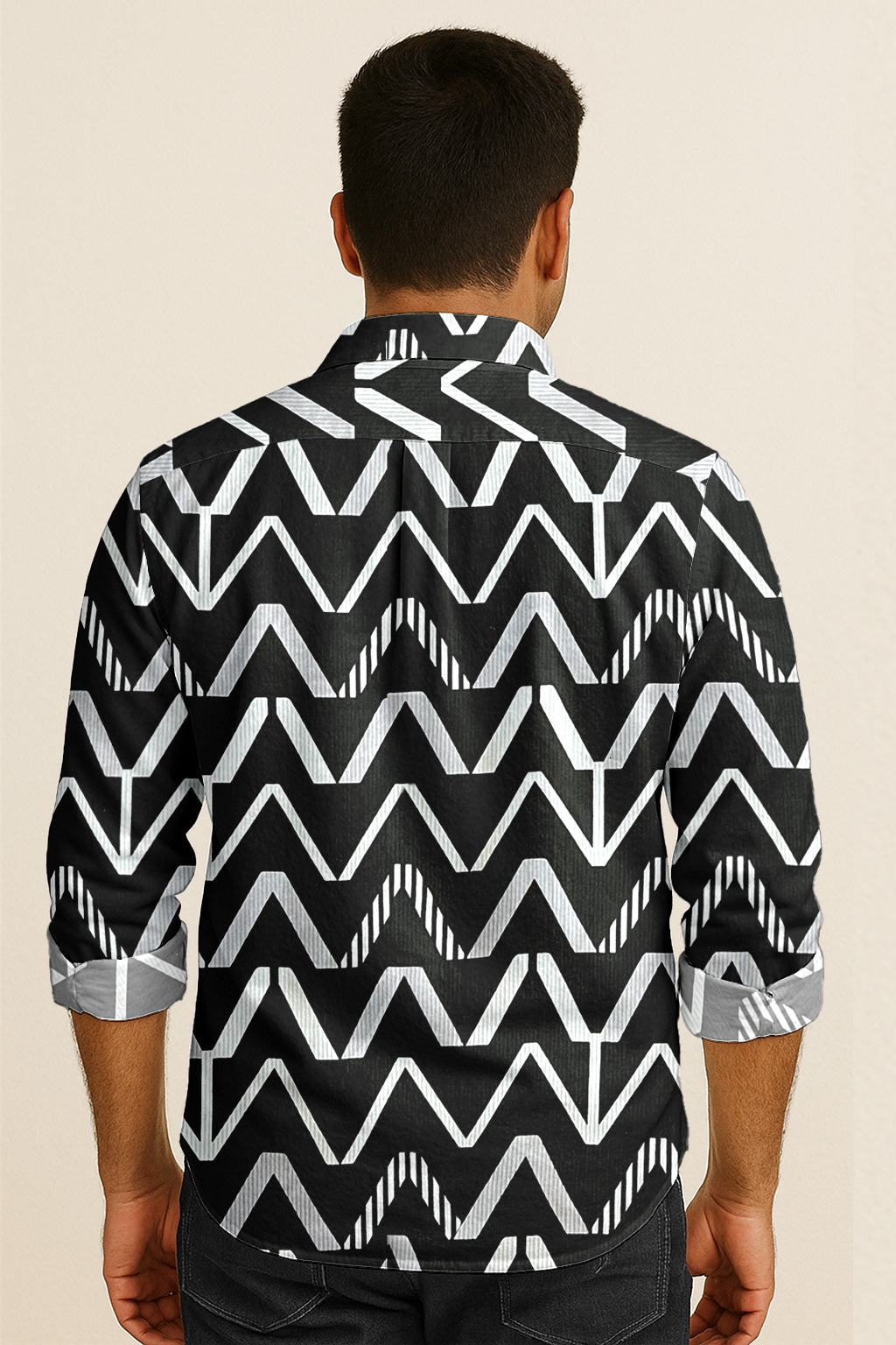 Geometric Printed Casual Button Down Shirt – Long Sleeve Cotton Summer Beachwear with Pocket
