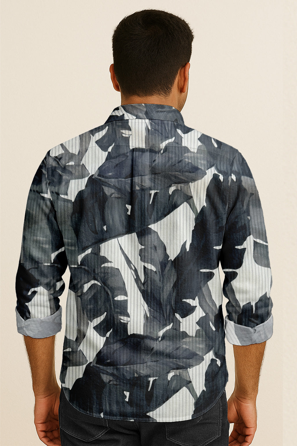 Men’s Long Sleeve Button Down Shirt – Tropical Leaf Print Cotton Shirt, Casual Summer Dress Shirt