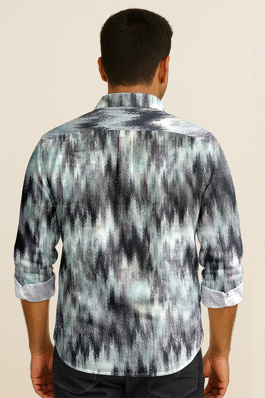 Zigzag Print Long Sleeve Shirt – Cotton Blend Button Down Casual Wear