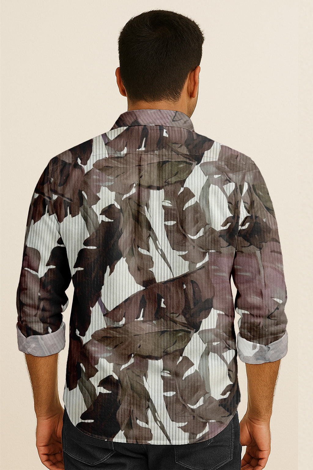 Men’s Long Sleeve Button Down Shirt – Tropical Leaf Print Cotton Shirt, Casual Summer Dress Shirt