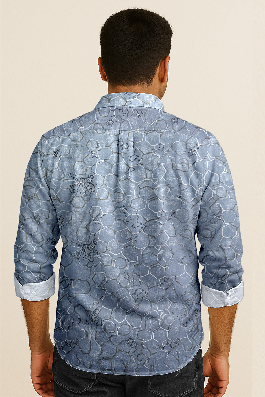 Geometric Honeycomb Pattern Long Sleeve Shirt – Lightweight Button Down Shirt