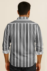 Vertical Striped Long Sleeve Button Down Shirt – Lightweight Cotton Casual Dress Shirt