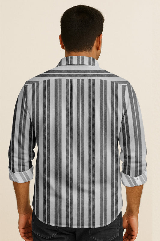 Vertical Striped Long Sleeve Button Down Shirt – Lightweight Cotton Casual Dress Shirt