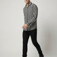 Men's Bold Black and White Horizontal Striped Long Sleeve Button-Down Shirt