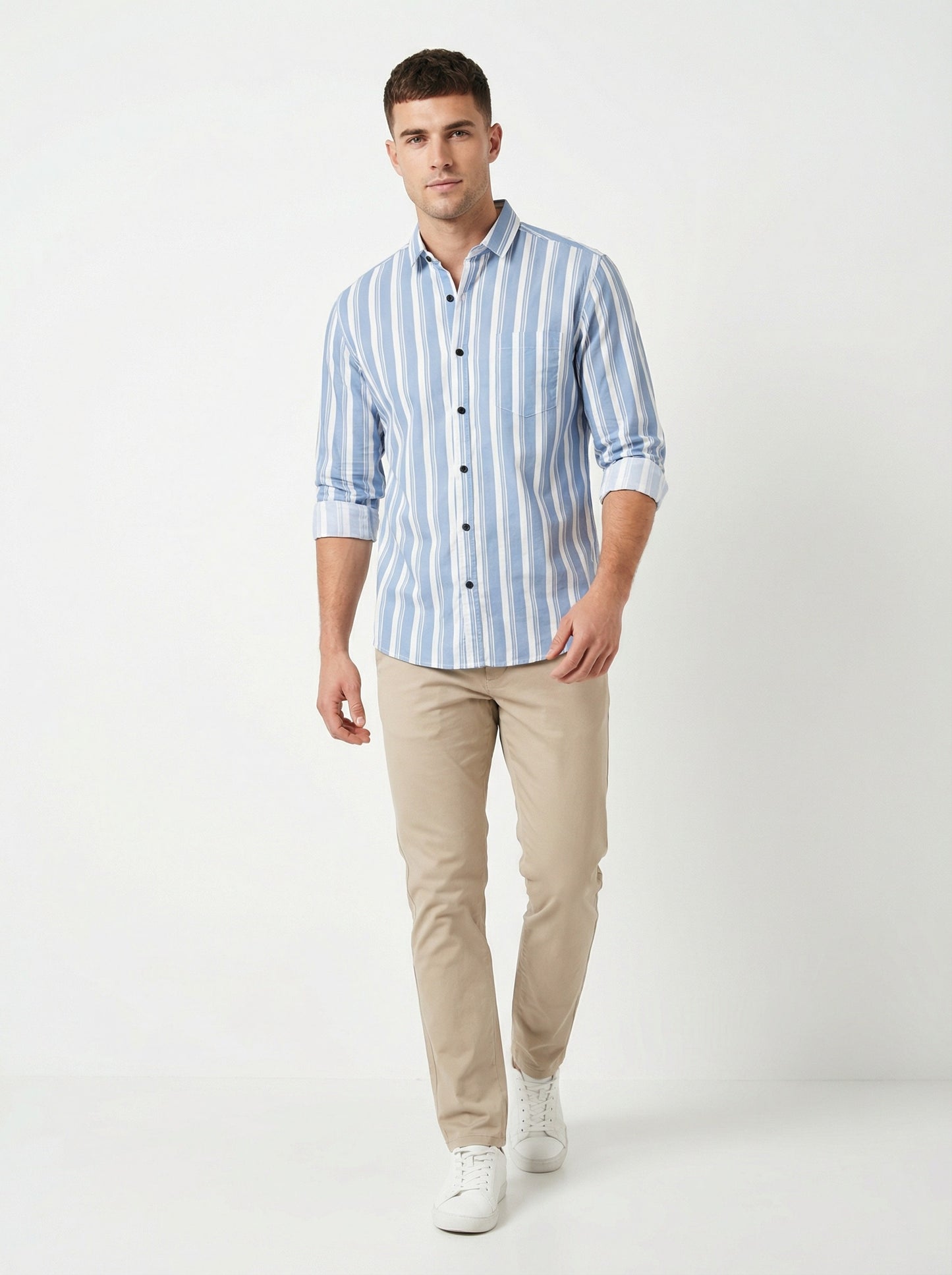 Towne Men's Classic Blue and White Striped Button-Down Shirt