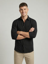 Men's Black Textured Long Sleeve Button-Down Casual Shirt - Premium Slim Fit