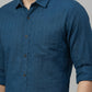 Men's Teal Blue Textured Vertical Stripe Casual Shirt - Slim Fit