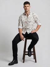 The Showfine Men's Abstract Floral Print Button-Down Shirt - Breathable Linen Blend