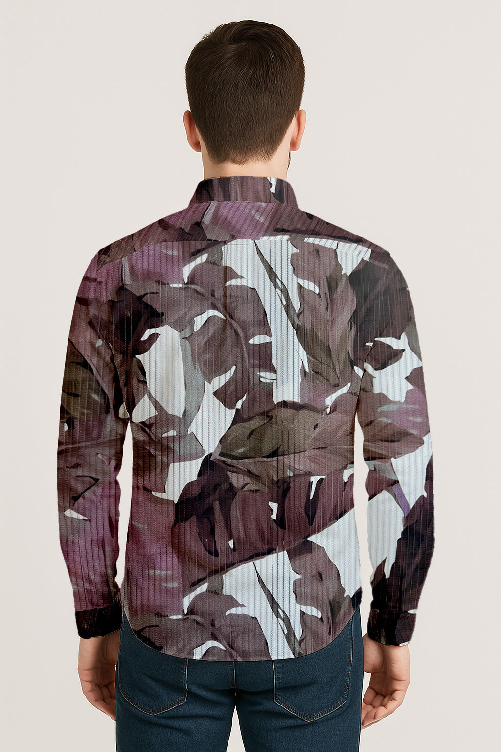 Men’s Long Sleeve Button Down Shirt – Tropical Leaf Print Cotton Shirt, Casual Summer Dress Shirt