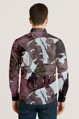 Men’s Long Sleeve Button Down Shirt – Tropical Leaf Print Cotton Shirt, Casual Summer Dress Shirt
