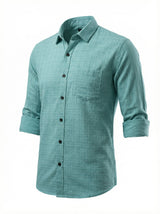 Men's Sky Blue Textured Cotton-Blend Casual Button-Down Shirt